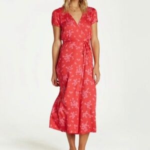 Billabong Red and Purple Floral Wrap Dress